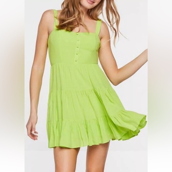 Forever 21 Dresses & Skirts - NWT Forever 21 Womens sweetheart there’s Ruffle Fit Flare Boho Dress Small neon